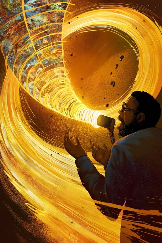 Novel manuscript transforming into comic book pages — AI comic book creation